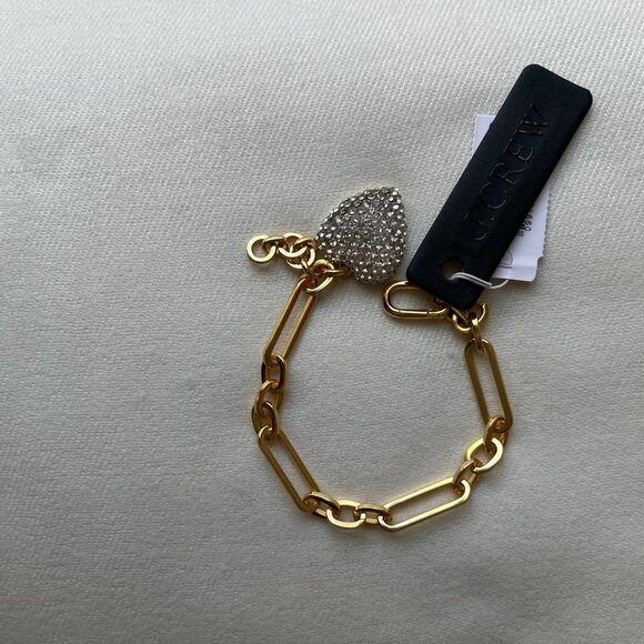J. Crew 14k Gold-Plated Pavé-encrusted Heart Charm Bracelet NWT - Picture 3 of 4